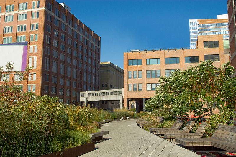 Brick residential buildings around a courtyard